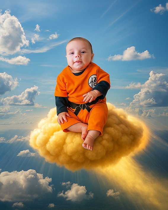 Montaje fotográfico infantil creativo estilo Goku en Jerez