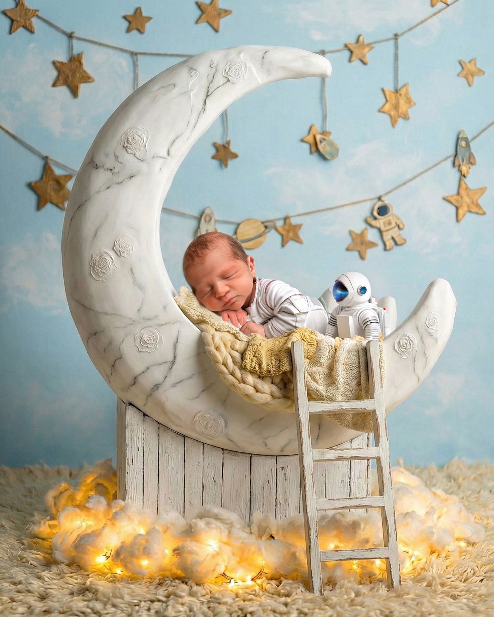 Sesión newborn creativa de astronauta en Jerez — fotógrafo de recién nacido en Cádiz José Cáceres
