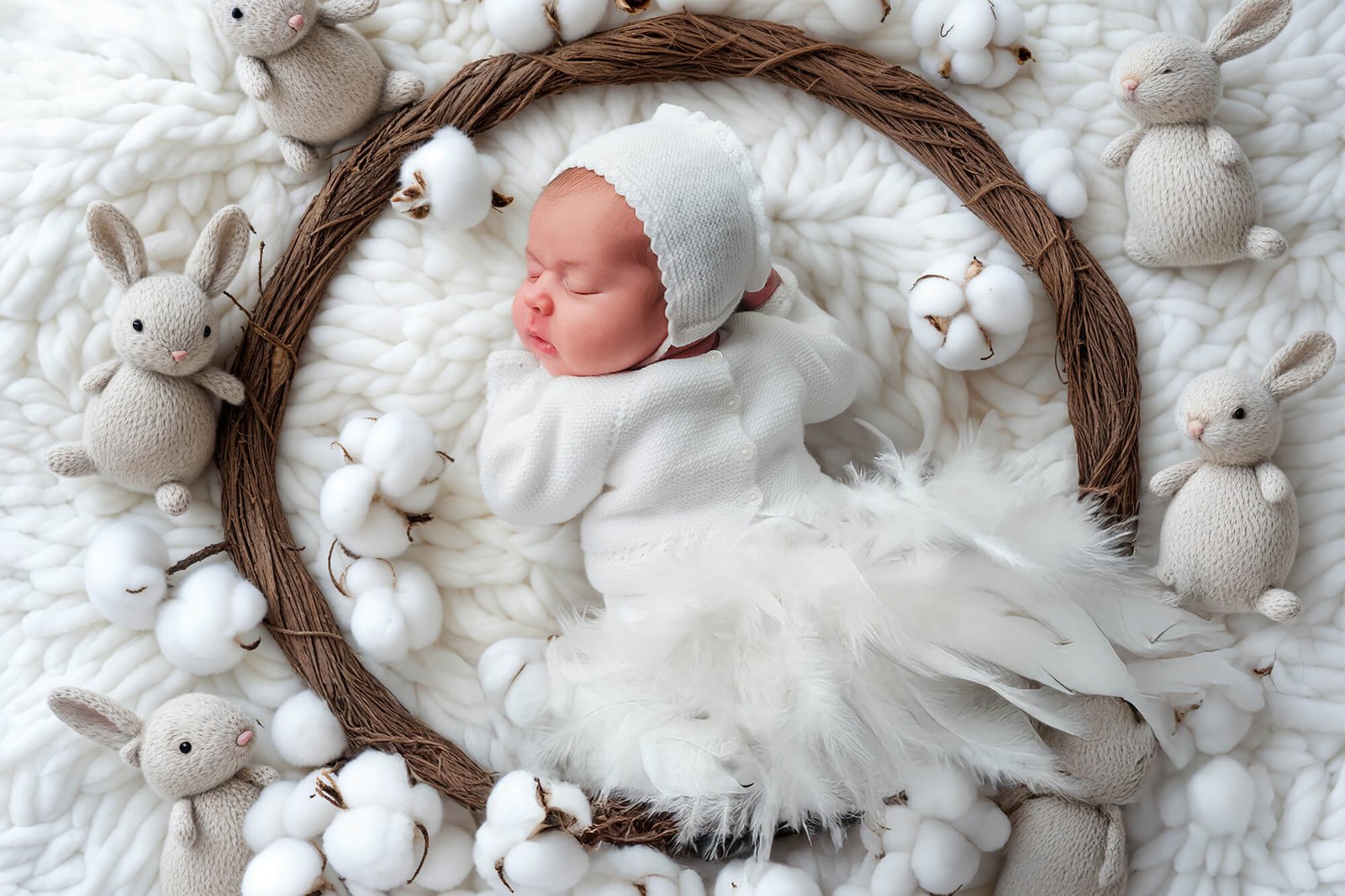 Fotografía newborn de niña en cesta — recién nacida en estudio de Jerez y Cádiz José Cáceres