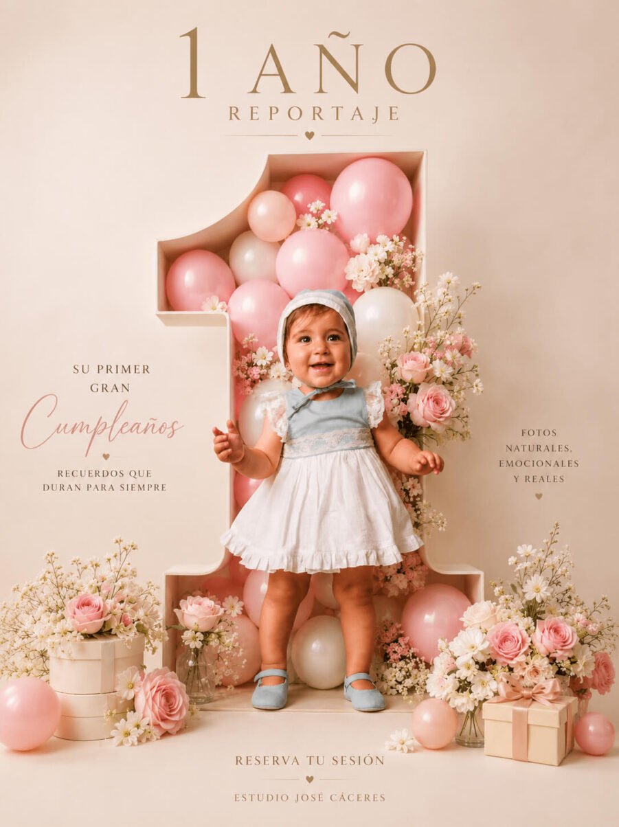 Primer cumpleaños Smash Cake en estudio fotográfico de Jerez de la Frontera