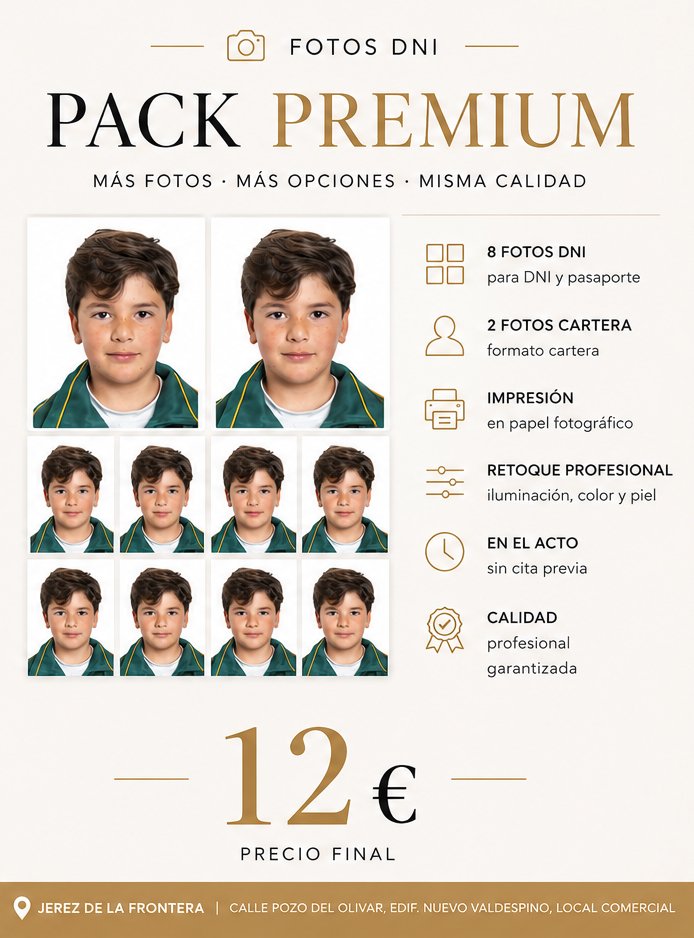 Pack completo fotos DNI en Jerez por 12 euros, con formato digital incluido
