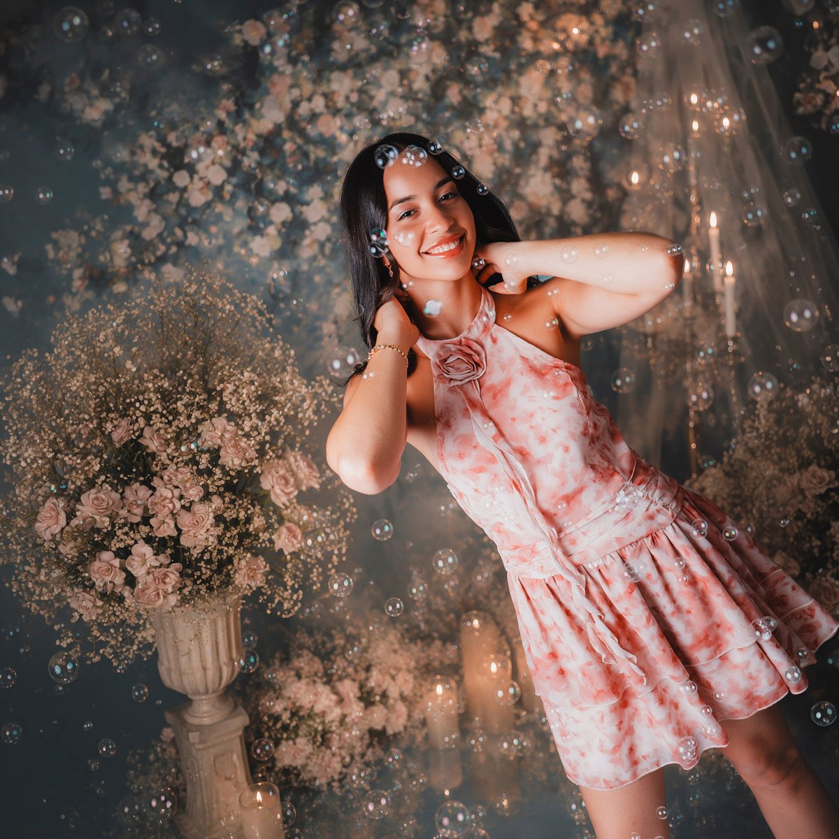 Retrato de Bibiana en sesión fotográfica de 15 años