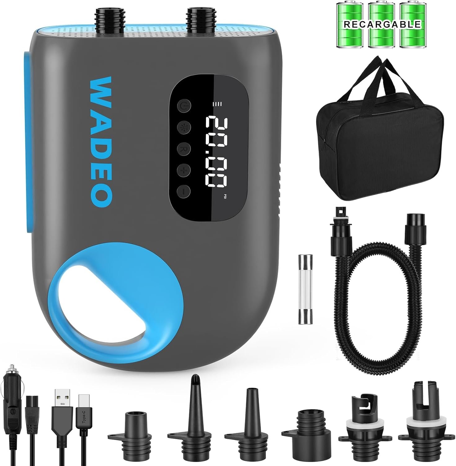 WADEO bomba eléctrica para SUP con batería 18000 mAh y 20 PSI